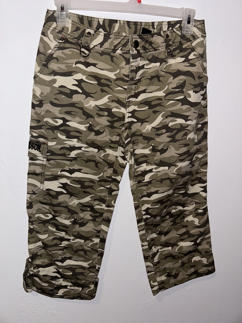 Harley-Davidson Women's Camouflage Cargo Capris - Olive Green, Tan, White